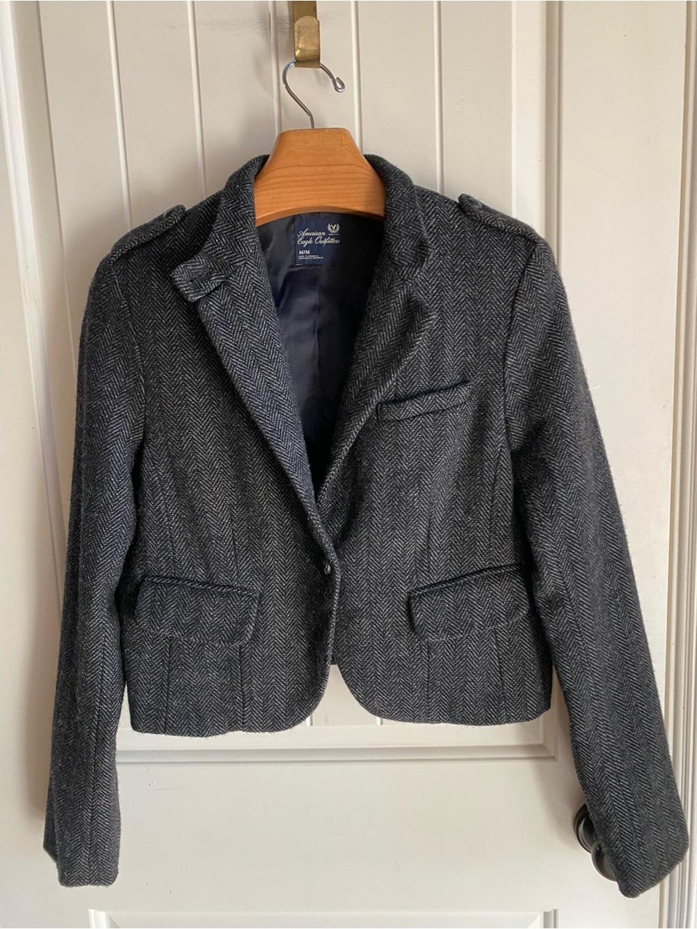 American Eagle Outfitters Charcoal Herringbone Blazer